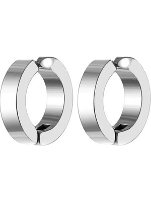 Najmaddin Erkek Küpesi - 2 Adet Çelik Kıstırmalı Küpe Paslanmaz Atmaz Çelik Gümüş Renk Kü