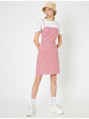 Koton Ekoseli Dar Kesim İnce Askılı Elbise