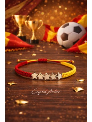 Crystal Atelier Sarı Kırmızı 5. Yıldız Efsane Taraftar Bilekliği – Ayarlanabilir El Yapımı Makrome (Hematit)