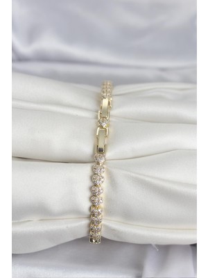 ForWhat Zarif Bilekler Için Golden Pirinç Zirkonlu Kalp Stil Sıralı Kadın Bileklik