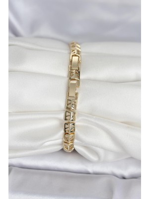 ForWhat Zarif Bilekler Için Golden Metal Zirkonlu Dizayn Kadın Bileklik