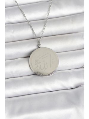ForWhat Zarif Boyunlar Için Silver Çelik Ayetel Kürsi Allah Yazılı Kadın Kolye