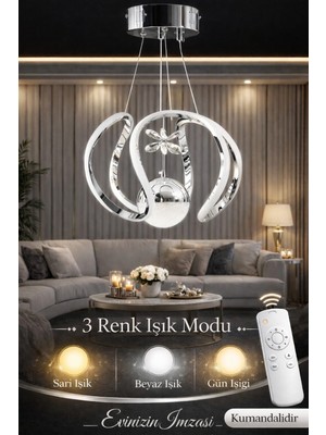 Marsel Lighting Riko Tek Toplu   LED Avize  3 Renk LED Isıklı Kumandalı Modern Avize Salon Avize