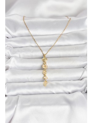 ForWhat Zarif Boyunlar Için Golden Çelik Zirkonlu Deniz Temalı Y Stil Kadın Kolye