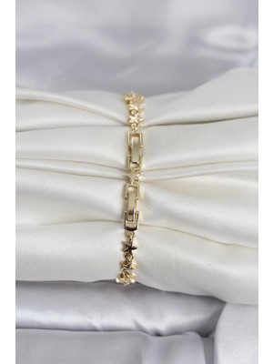 ForWhat Zarif Bilekler Için Golden Pirinç Zirkonlu Hilal Yıldız Stil Kadın Bileklik