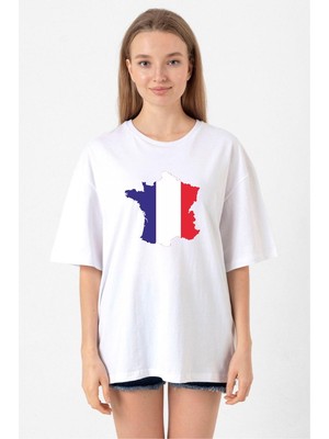 Euro 24 France Beyaz Kadın Oversize Tshirt
