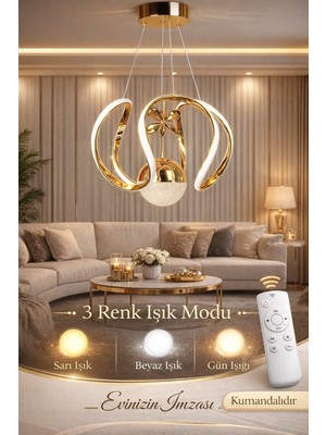 Marsel Lighting Riko Tek Toplu   LED Avize  3 Renk LED Isıklı Kumandalı Modern Avize Salon Avize