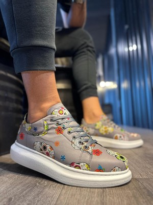 Wovna Yüksek Taban Renkli Baskılı Günlük Ayakkabı Gri