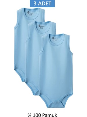 Najmaddin Mavi Askılı Body Zıbın 7-12 Yaş Çocuklar Için (3 Adet) Alttan Çıtçıtlı Özel