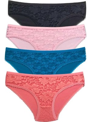 Najmaddin 4 Adet Önü Dantelli Transparan Kadın Slip Külot S218 Tedarik Najmaddin