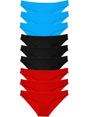 Najmaddin 9 Adet Süper Eko Set Likralı Kadın Slip Külot Siyah Kırmızı Mavi Tedarik Najmaddin