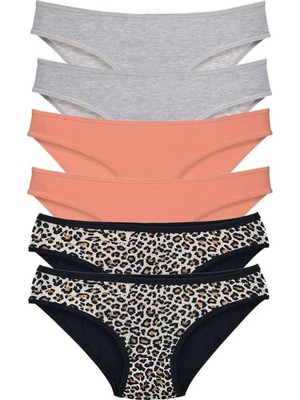Najmaddin 6 Adet Likralı Kadın Slip Külot Leopar Gri Pudra Tedarik Najmaddin