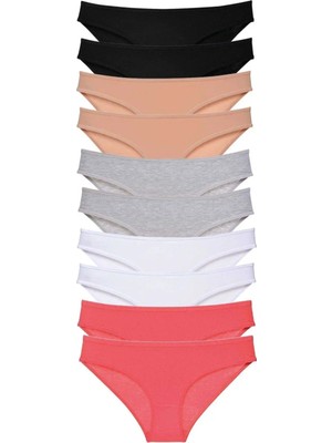 Najmaddin 10 Adet Süper Eko Set Likralı Kadın Slip Külot Siyah Ten Gri Beyaz Fuşya Tedarik Najm