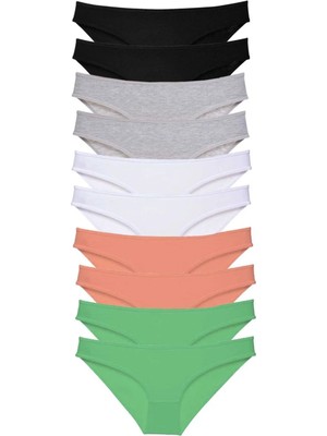 Najmaddin 10 Adet Süper Eko Set Likralı Kadın Slip Külot Siyah Gri Beyaz Pudra Yeşil Tedarik Na