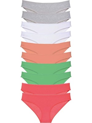 Najmaddin 10 Adet Süper Eko Set Likralı Kadın Slip Külot Gri Beyaz Pudra Yeşil Fuşya Tedarik N