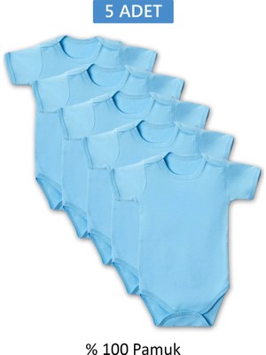 Najmaddin Mavi Yarım Kol Body Zıbın 7-12 Yaş Çocuklar Için (5 Adet) Alttan Çıtçıtlı Öze