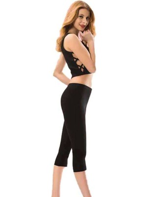 Najmaddin Kota Kadın Kapri Sporcu Likralı Düz Tayt Siyah 4005 Tedarik Najmaddin