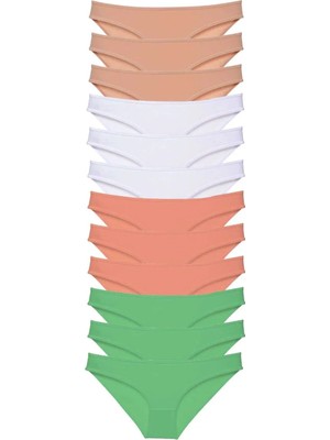 Najmaddin 12 Adet Süper Eko Set Likralı Kadın Slip Külot Gri Beyaz Pudra Yeşil Tedarik Najmaddi