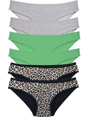 Najmaddin 6 Adet Likralı Kadın Slip Külot Leopar Gri Yeşil Tedarik Najmaddin