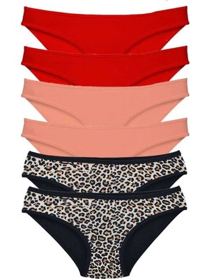 Najmaddin 6 Adet Likralı Kadın Slip Külot Leopar Kırmızı Pudra Tedarik Najmaddin