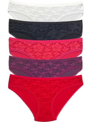 Najmaddin 5 Adet Önü Dantelli Transparan Kadın Slip Külot S130 Tedarik Najmaddin