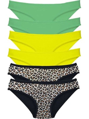 Najmaddin 6 Adet Likralı Kadın Slip Külot Leopar Yeşil Sarı Tedarik Najmaddin
