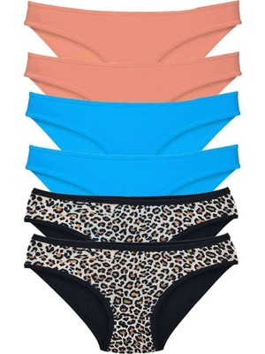 Najmaddin 6 Adet Likralı Kadın Slip Külot Leopar Pudra Mavi Tedarik Najmaddin