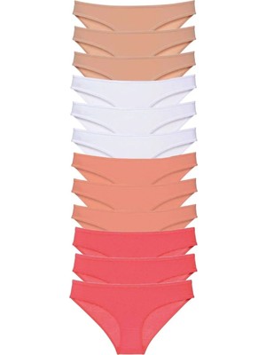 Najmaddin 12 Adet Süper Eko Set Likralı Kadın Slip Külot Ten Beyaz Pudra Fuşya Tedarik Najmaddi