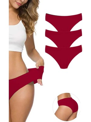 Najmaddin 3 Adet Kadın Dikişsiz Lazer Kesim Esnek Iz Yapmayan Külot Bordo Tedarik Najmaddin