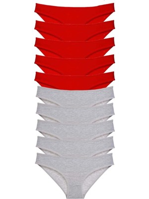 Najmaddin 10 Adet Süper Eko Set Likralı Kadın Slip Külot Kırmızı Gri Tedarik Najmaddin