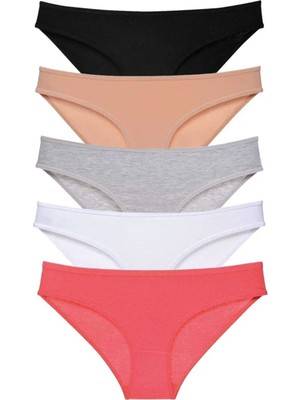 Najmaddin 5 Adet Süper Eko Set Likralı Kadın Slip Külot Siyah Ten Gri Beyaz Fuşya Tedarik Najma