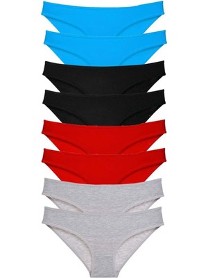 Najmaddin 8 Adet Süper Eko Set Likralı Kadın Slip Külot Siyah Kırmızı Gri Mavi Tedarik Najmad