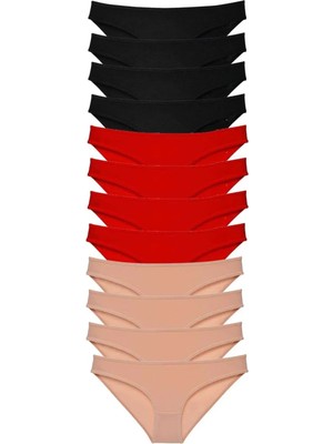 Najmaddin 12 Adet Süper Eko Set Likralı Kadın Slip Külot Siyah Kırmızı Ten Tedarik Najmaddin