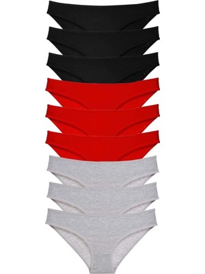 Najmaddin 9 Adet Süper Eko Set Likralı Kadın Slip Külot Siyah Kırmızı Gri Tedarik Najmaddin