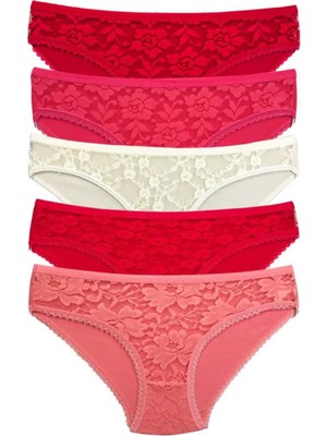 Najmaddin 5 Adet Önü Dantelli Transparan Kadın Slip Külot S98 Tedarik Najmaddin