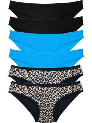 Najmaddin 6 Adet Likralı Kadın Slip Külot Leopar Siyah Mavi Tedarik Najmaddin