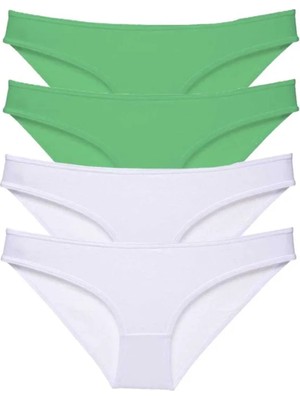 Najmaddin 4 Adet Eko Set Likralı Kadın Slip Külot Yeşil Beyaz Tedarik Najmaddin