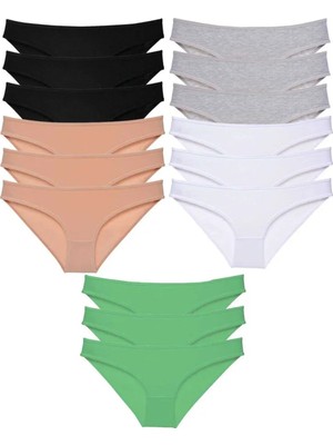 Najmaddin 15 Adet Süper Eko Set Likralı Kadın Slip Külot Siyah Ten Gri Beyaz Yeşil Tedarik Najm