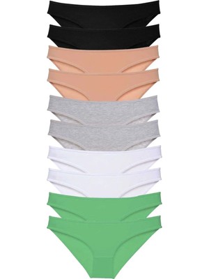 Najmaddin 10 Adet Süper Eko Set Likralı Kadın Slip Külot Siyah Ten Gri Beyaz Yeşil Tedarik Najm