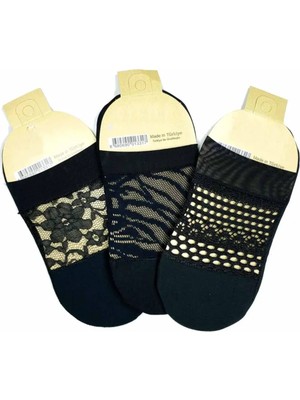 Najmaddin 3 Adet Önü Transparan Kadın Fantezi Desenli Babet Çorap Tedarik Najmaddin