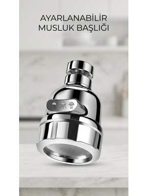 Najmaddin 3 Fonksiyonlu Krom Su Tasarruflu Döner Musluk Başlığı Mutfak Banyo Aparatı Bayilik N