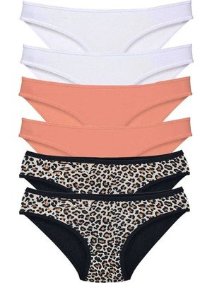 Najmaddin 6 Adet Likralı Kadın Slip Külot Leopar Beyaz Pudra Tedarik Najmaddin