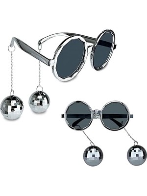 Pileli Store Disko Toplu Küpeli Parti Gözlüğü Gümüş Renk