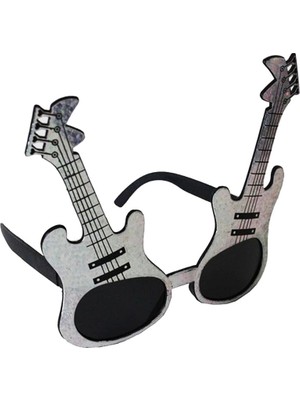 Pileli Store Gümüş Renk Rockn Roll Gitar Şekilli Parti Gözlüğü 15X15 cm