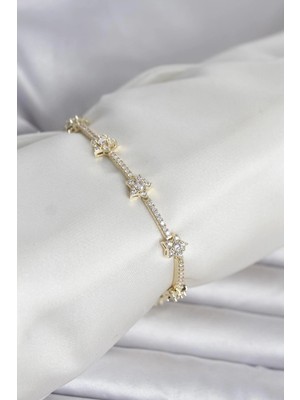 Pileli Store Pirinç Gold Renk Zirkon Taşlı Yıldız Model Kadın Bileklik
