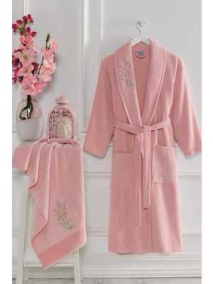 Delixa Şalyaka Kadın Erkek Pamuklu Havlulu Bornoz Takımı L/xl Pembe