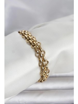 Pileli Store 316L Çelik Gold Renk Hasır Zincir Model Kadın Bileklik