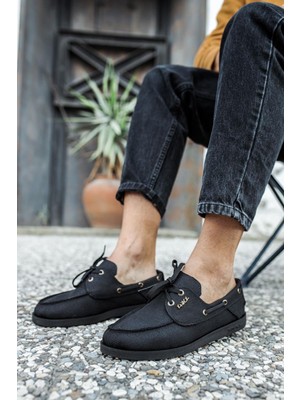 Feifei Mevsimlik Keten Ayakkabı Siyah (Siyah Taban)