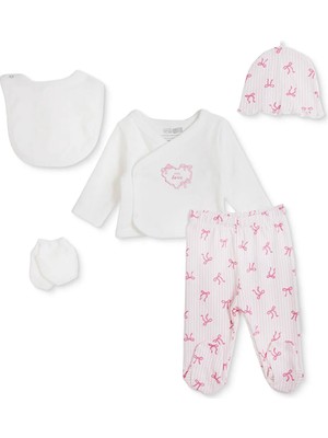 Hellobaby Kız Bebek 5li Hastane Çıkışı Fiyonk Desenli Çıtçıtlı Bisiklet Yaka Long Sleeve Patikli