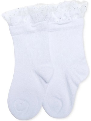 Hellobaby Kız Bebek Dantelli Çorap Kalp Baskılı